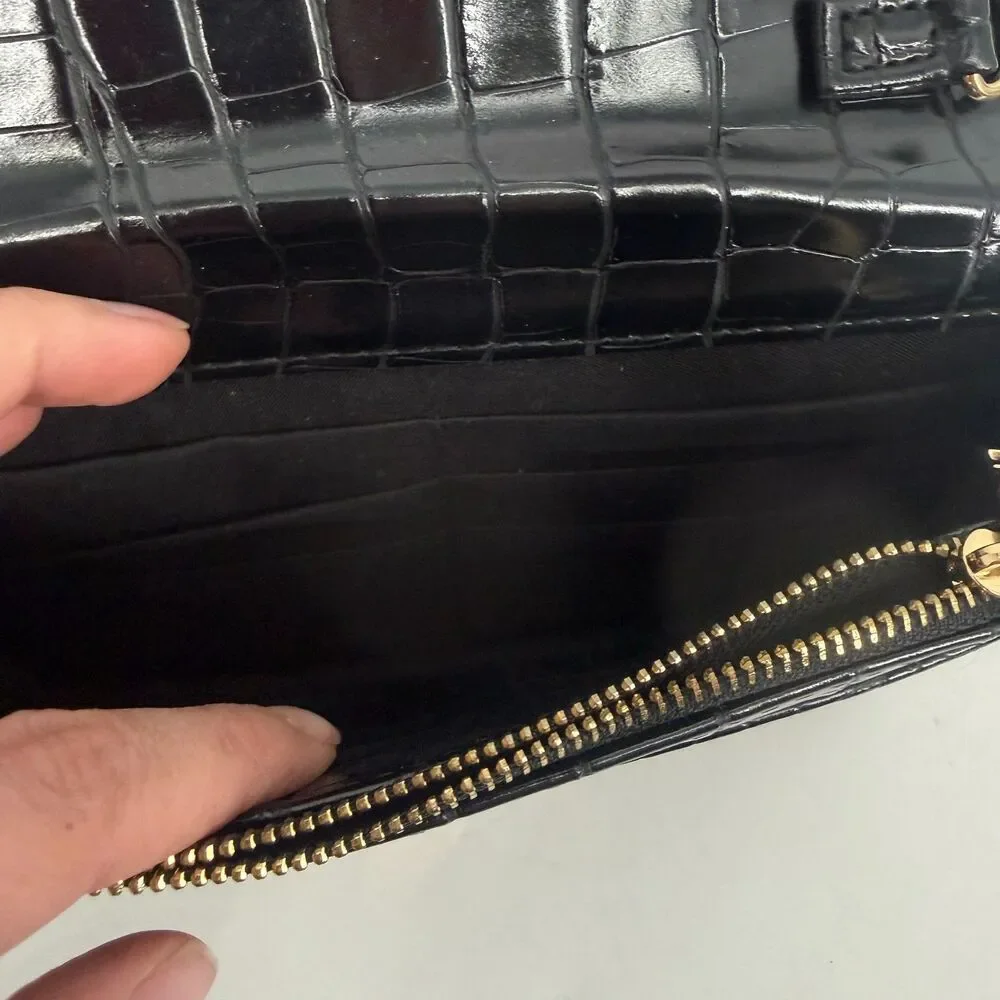 Bebe Fabiola Stamped Crocodile Crossbody Mini Handbag Y2k Clutch 90s Black Gold